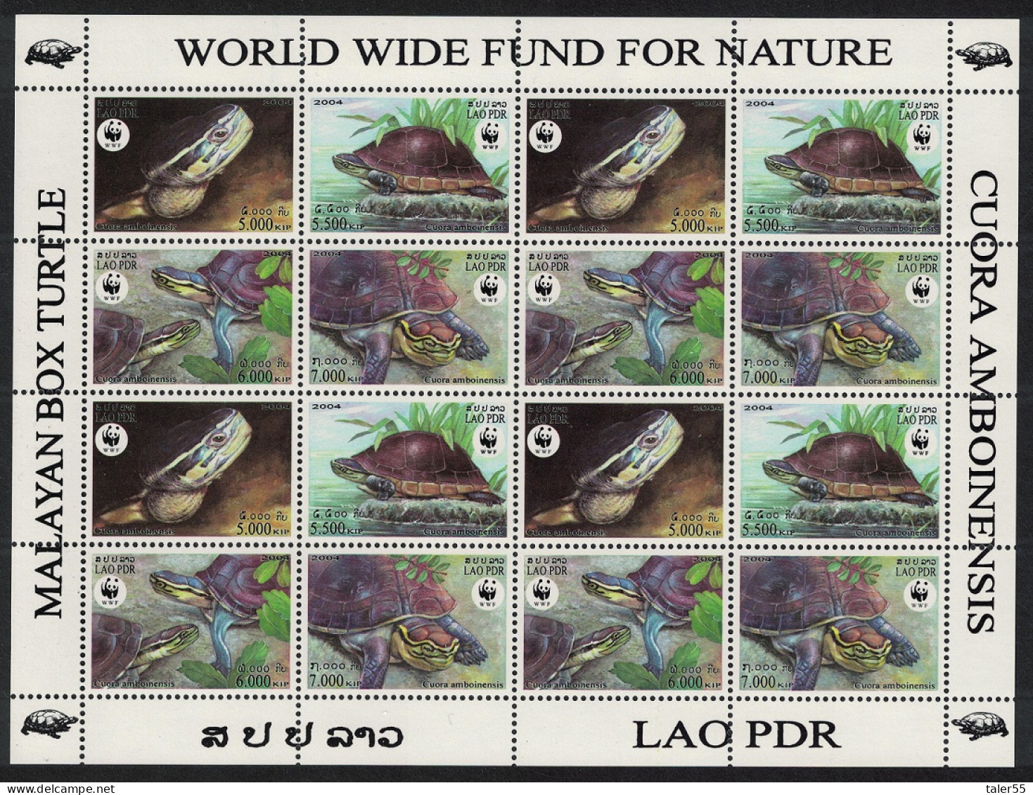 Laos WWF Malayan Box Turtle Sheetlet Of 4 Sets 2004 MNH SG#1892-1895 MI#1927-1930 Sc#1625 A-d - Laos