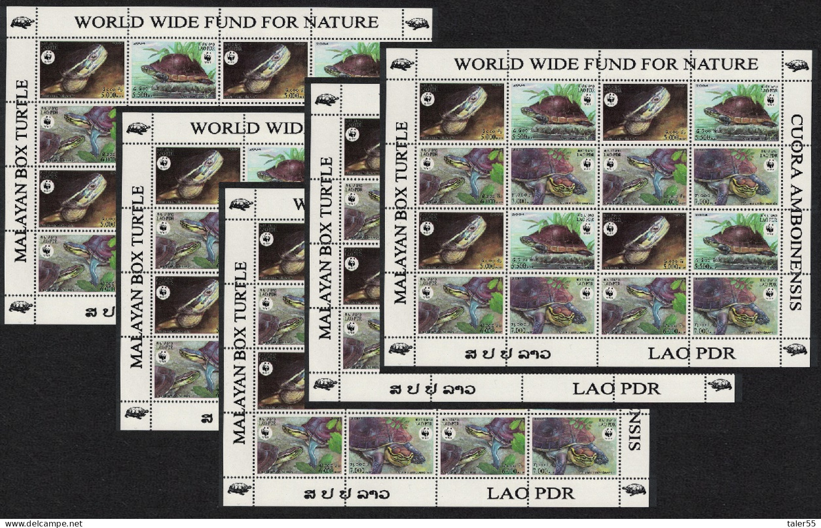 Laos WWF Malayan Box Turtle 5 Sheetlets [A] 2004 MNH SG#1892-1895 MI#1927-1930 Sc#1625 A-d - Laos