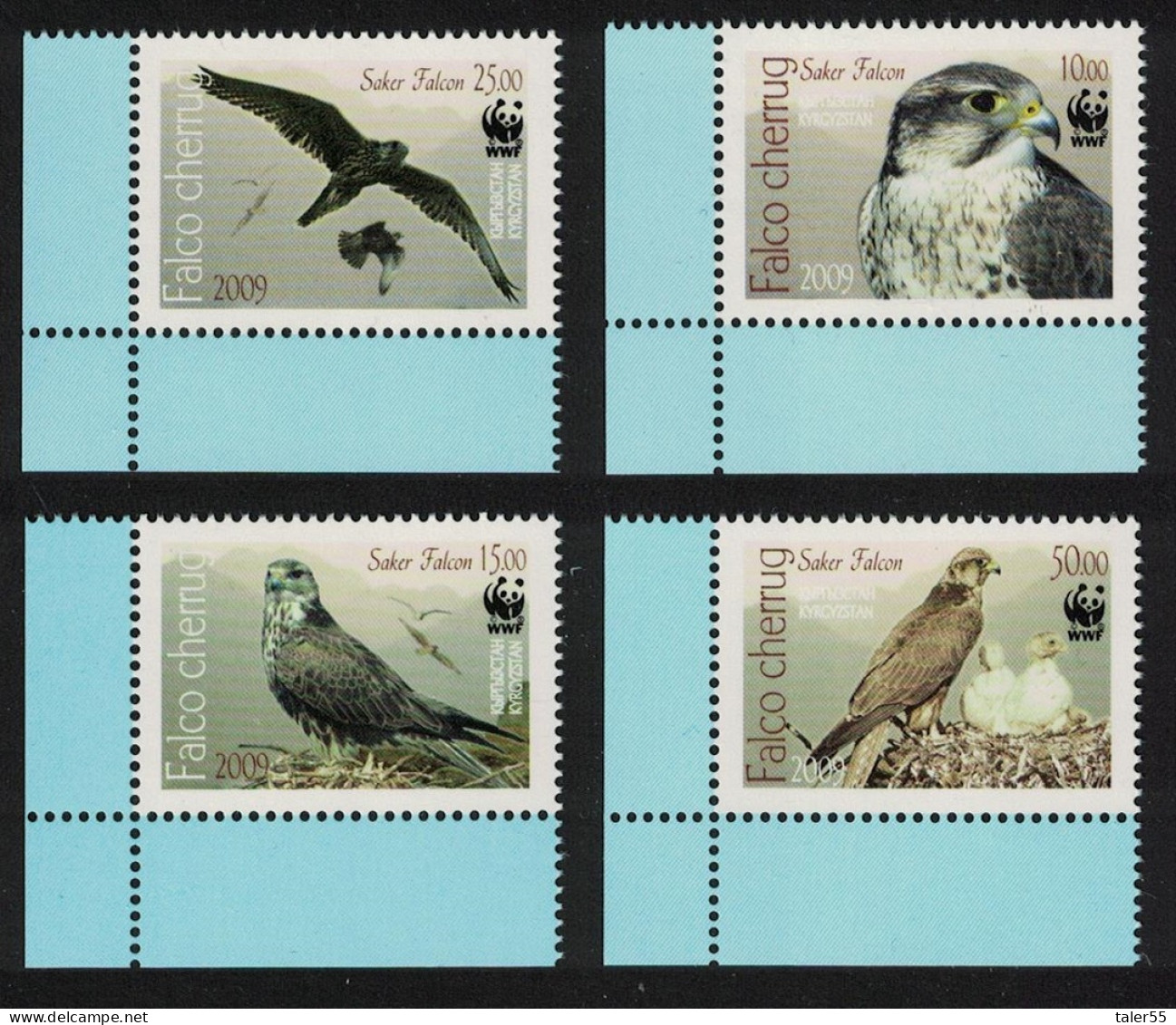 Kyrgyzstan WWF Saker Falcon Birds Endangered Species 4v Corners 2009 MNH SG#430-433 - Kirghizistan