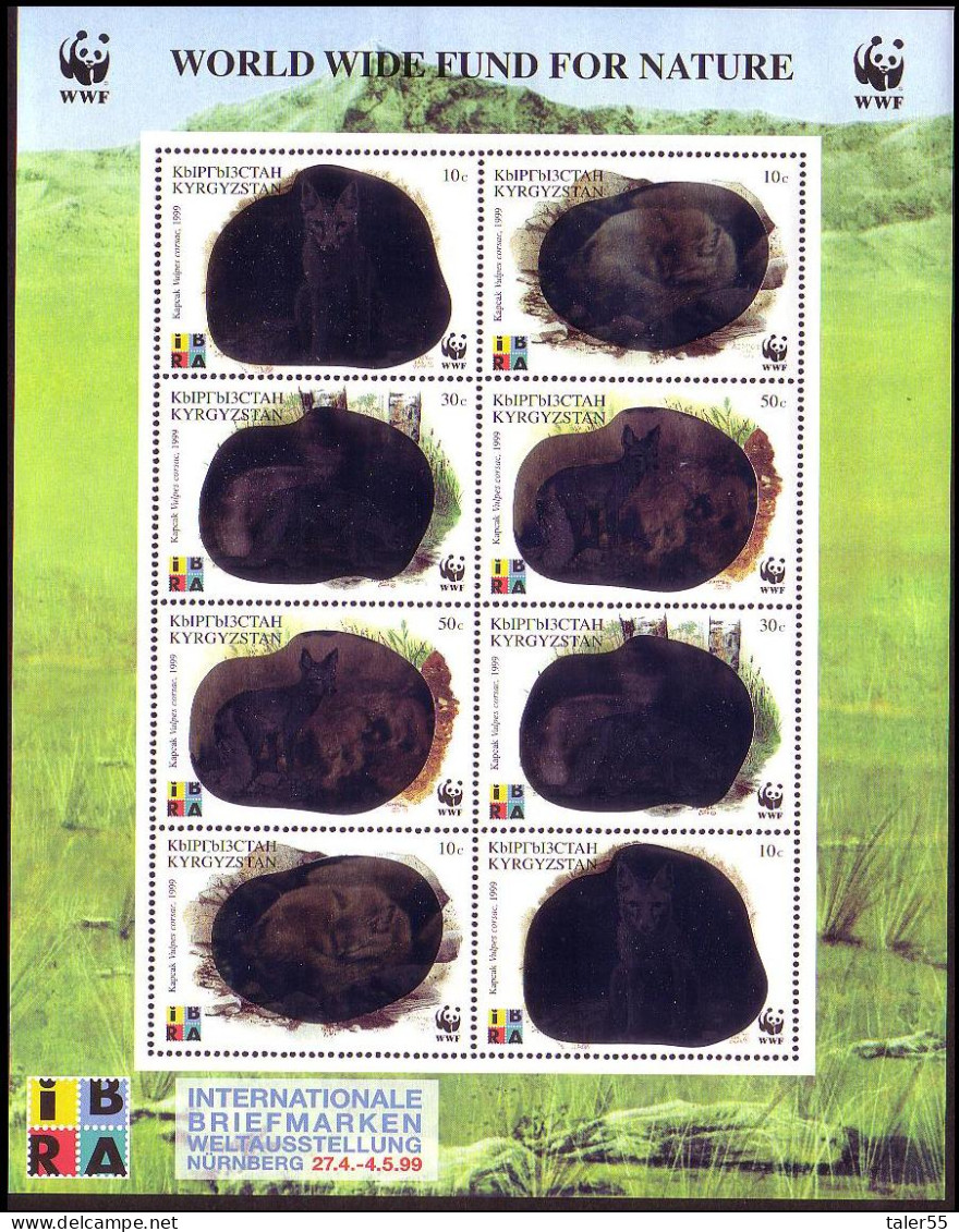 Kyrgyzstan WWF Corsac Fox Holographic Stamps Sheetlet Of 2 Sets 1999 MNH SG#163-166 MI#172-175 Sc#123 A-d - Kirghizstan