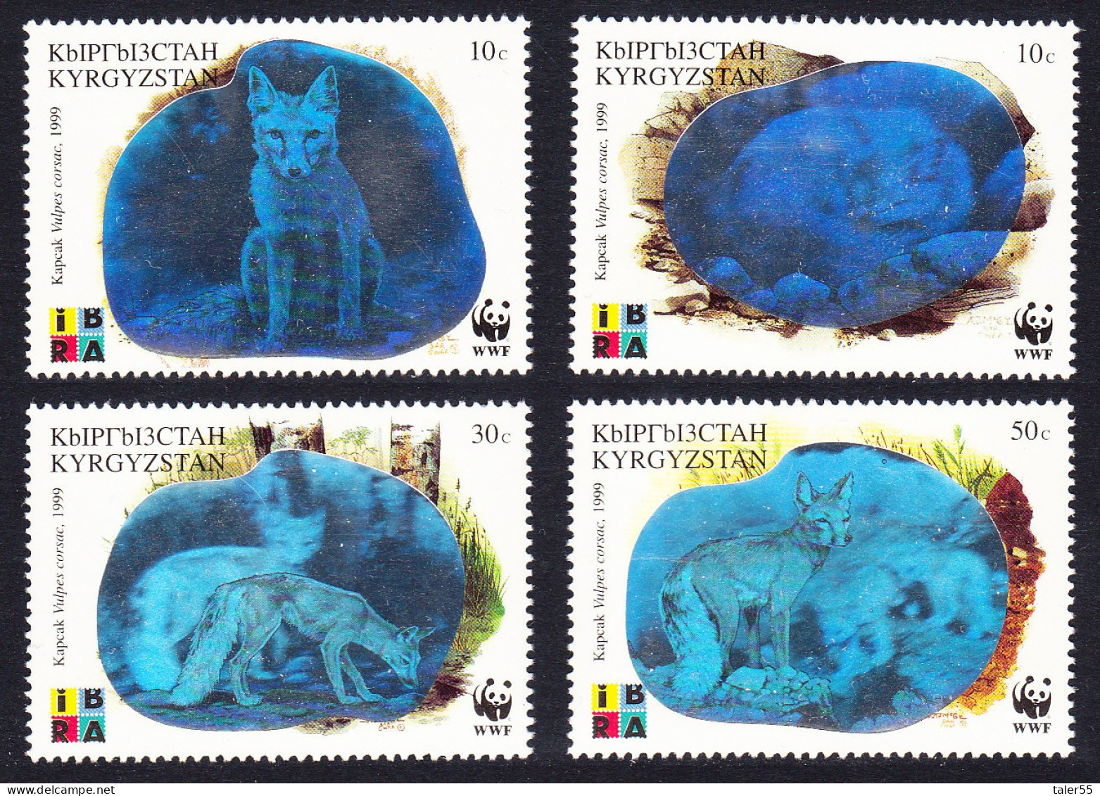 Kyrgyzstan WWF Corsac Fox Holographic Stamps 4v 1999 MNH SG#163-166 MI#172-175 Sc#123 A-d - Kirghizstan
