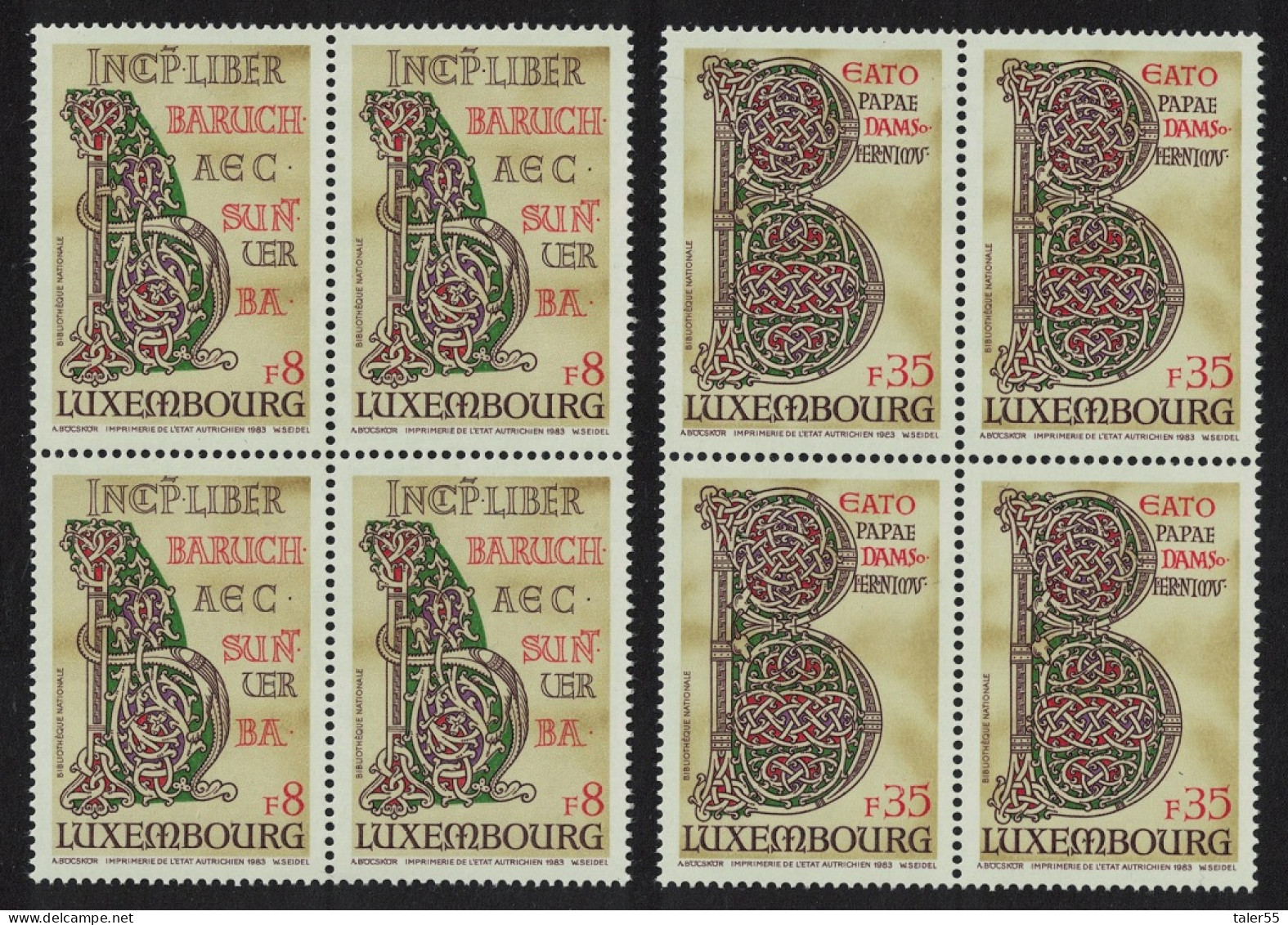 Luxembourg Echternach Abbey Giant Bible 2v Blocks Of 4 1983 MNH SG#1110-1111 - Neufs