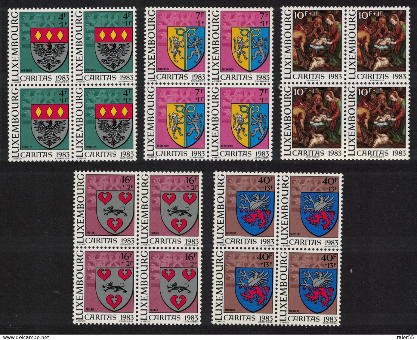 Luxembourg Arms Of Local Authorities Painting 5v Block Of 4 1983 MNH SG#1119-1123 MI#1086-1090 - Ungebraucht