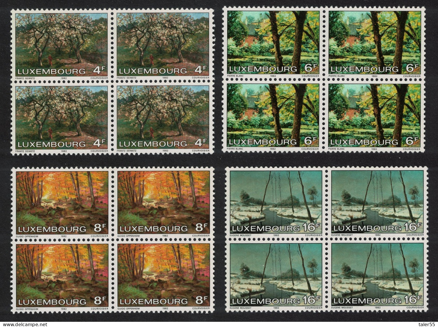 Luxembourg Paintings Landscapes 4v Blocks Of 4 1982 MNH SG#1081-1084 MI#1046-1049 - Unused Stamps