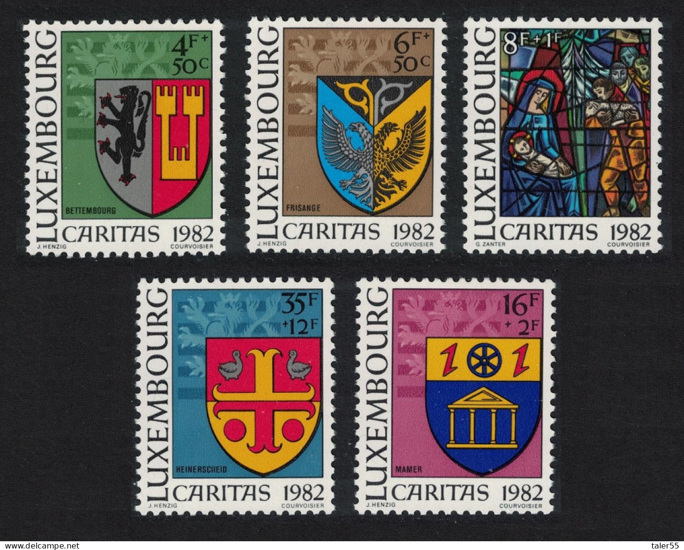 Luxembourg Stained Glass Window Arms Of Local Authorities 5v 1982 MNH SG#1097-1101 MI#1063-1067 - Neufs