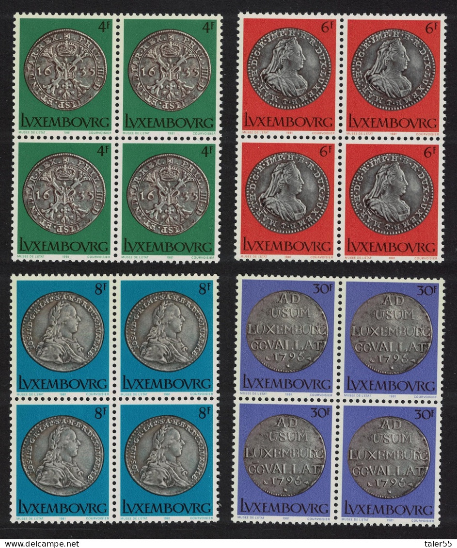 Luxembourg Coins In The State Museum 4v Blocks Of 4 1981 MNH SG#1060-1063 MI#1025-1028 - Neufs