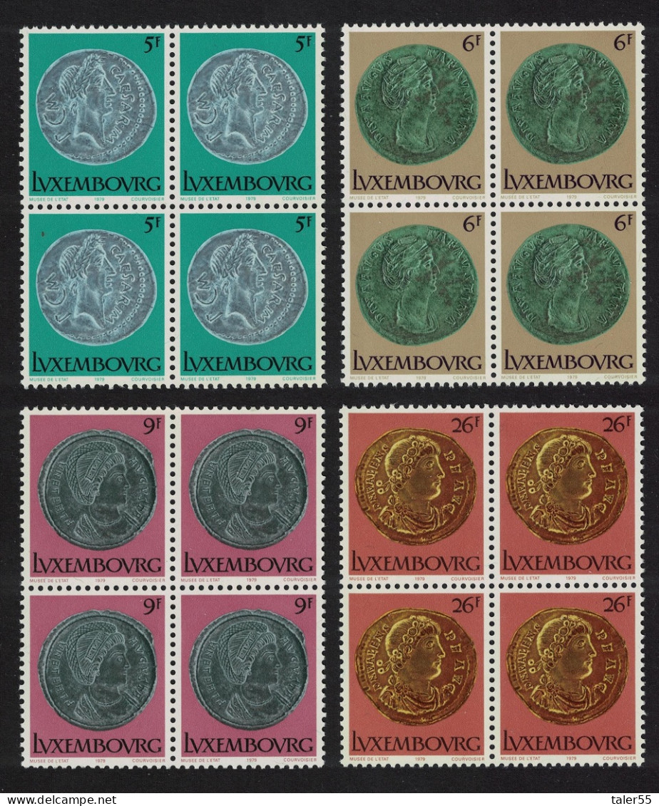 Luxembourg Roman Coins 4v Blocks Of 4 1979 MNH SG#1018-1021 MI#981-984 - Unused Stamps