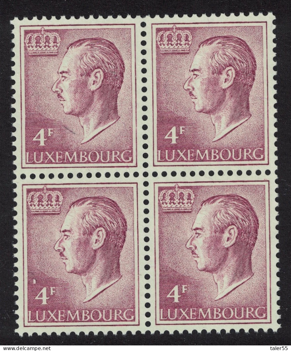 Luxembourg Grand Duke Jean 4f. Purple Fluor Paper Block Of 4 1974 MNH SG#764 MI#829ya - Nuovi