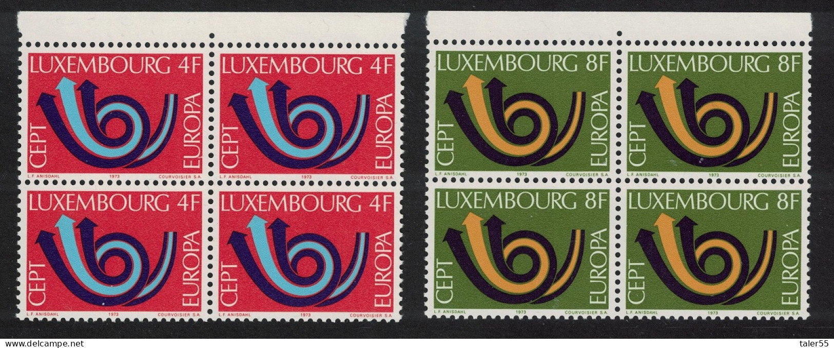Luxembourg Post Horn Europa 2v Blocks Of 4 1973 MNH SG#906-907 MI#862-863 - Ongebruikt