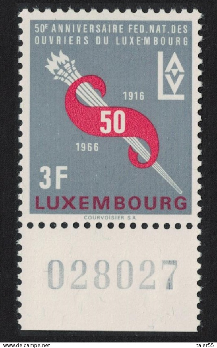 Luxembourg Workers' Union Margin Control Number 1966 MNH SG#777 MI#723 - Ungebraucht