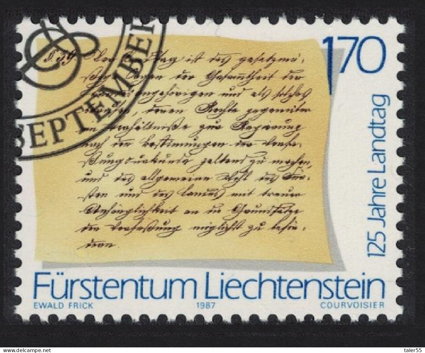 Liechtenstein 125th Anniversary Of Liechtenstein Parliament 1987 CTO SG#923 - Used Stamps