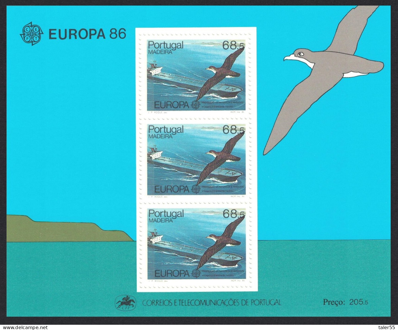 Madeira Shearwater Bird Oil Tanker Europa CEPT MS 1986 MNH SG#MS225 MI#Block 7 Sc#110a - Madère