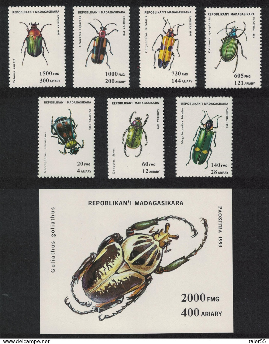 Madagascar Beetles 7v+MS 1994 MNH SG#1133-MS1140 MI#1656-1662+Block 254 - Madagascar (1960-...)