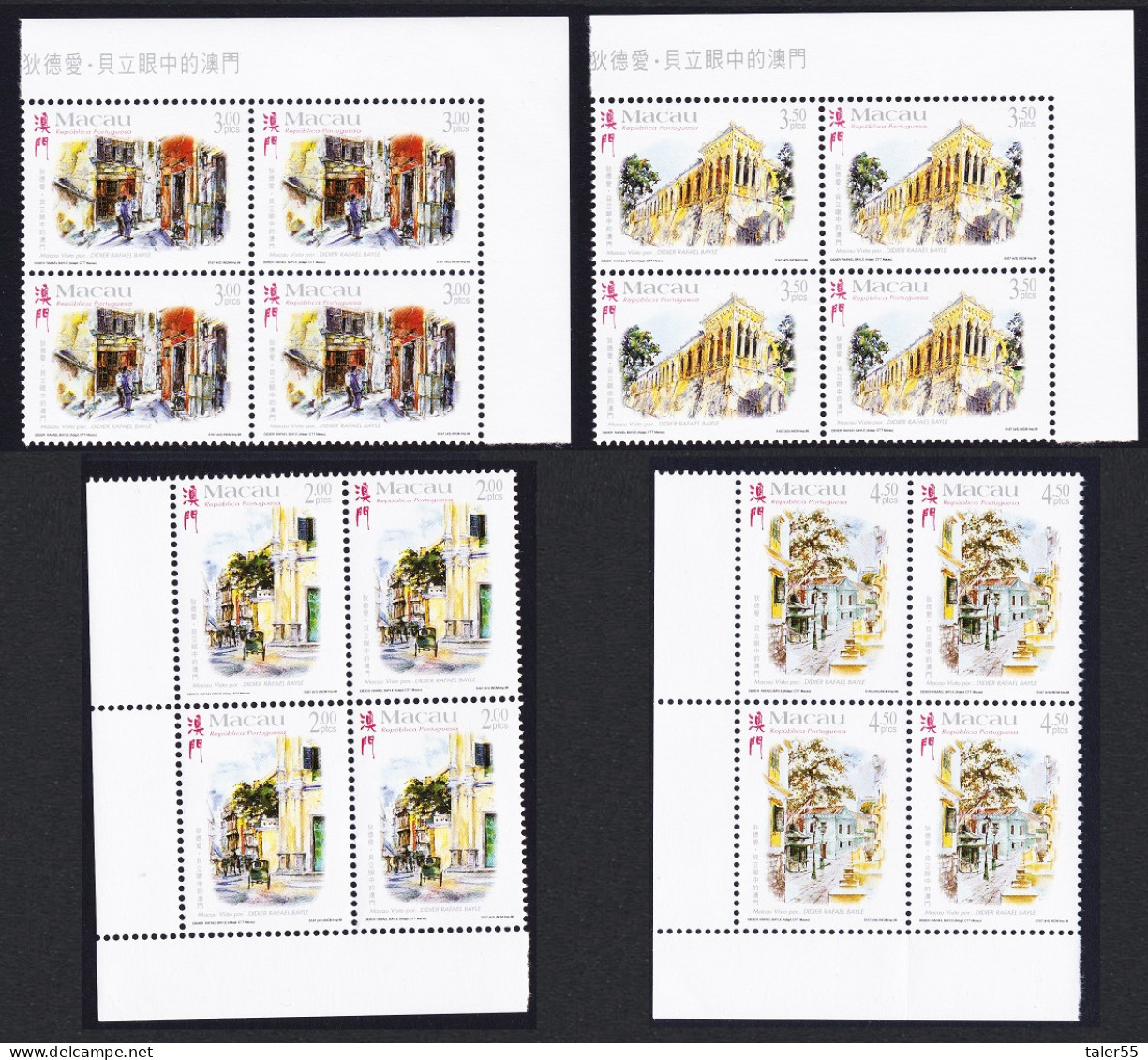 Macao Macau Paintings By Didier Rafael Bayle 4v Corner Blocks Of 4 T2 1998 MNH SG#1071-1074 MI#992-995 Sc#957-960 - Ungebraucht