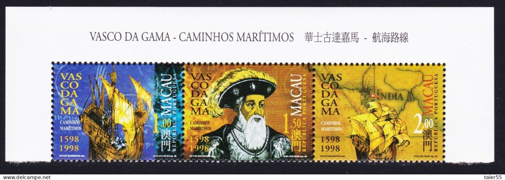 Macao Macau Vasco Da Gama ERROR '1598' Top Strip Of 3v 1998 MNH SG#1040-1042 Sc#926-928 - Nuevos