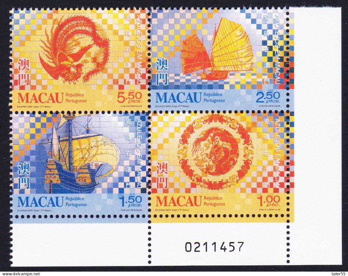 Macao Macau Tiles From Macao Block Of 4 Control Number 1998 MNH SG#1076-1079 Sc#965a - Neufs