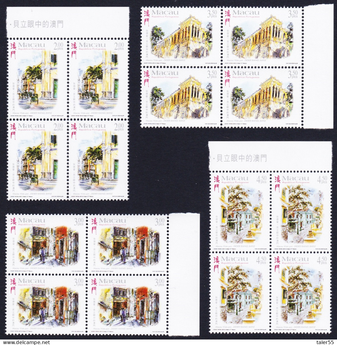 Macao Macau Paintings By Didier Rafael Bayle 4v Blocks Of 4 1998 MNH SG#1071-1074 MI#992-995 Sc#957-960 - Neufs