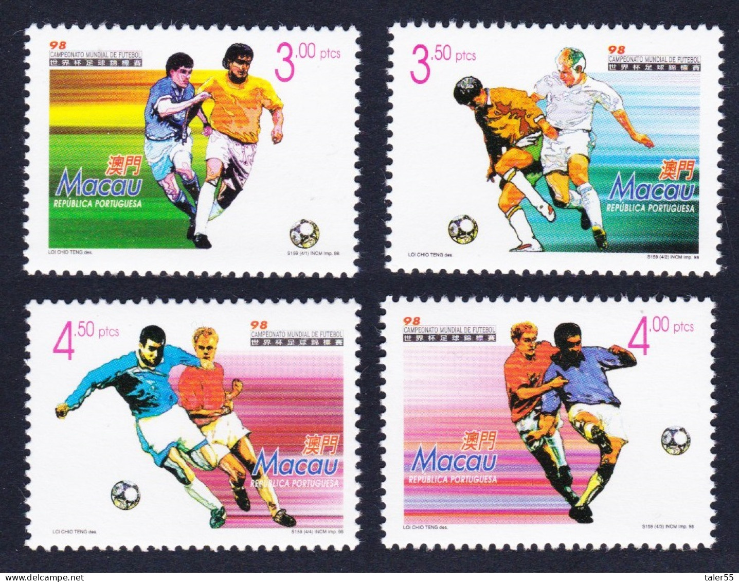 Macao Macau World Cup Football Championship France 4v 1998 MNH SG#1051-1054 MI#972-975 Sc#933-936 - Unused Stamps