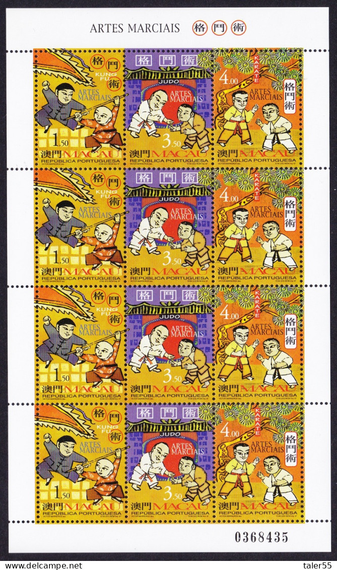 Macao Macau Martial Arts Sheetlet Of 4 Sets 1997 MNH SG#1018-1020 MI#943-945 Sc#906a - Ungebraucht