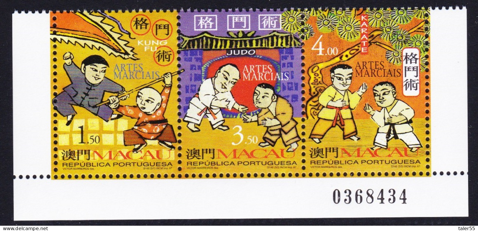 Macao Macau Martial Arts Strip Of 3v Control Number 1997 MNH SG#1018-1020 MI#943-945 Sc#904-906 - Unused Stamps