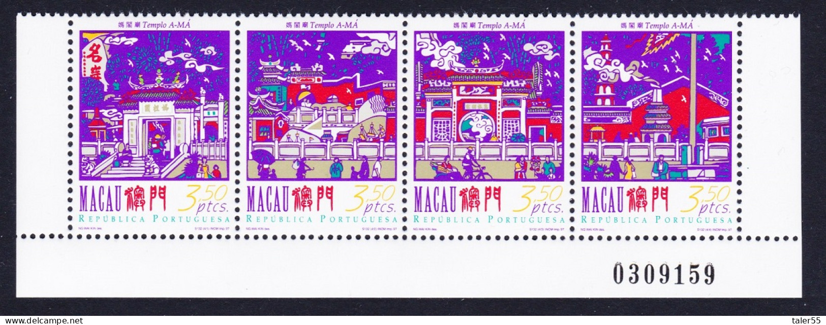 Macao Macau A-Ma Temple Bottom Strip Of 4v Control Number 1997 MNH SG#983-986 MI#908-911 Sc#872a - Ungebraucht