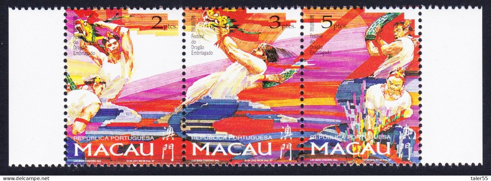 Macao Macau Drunken Dragon Festival Strip Of 3v 1997 MNH SG#988-990 MI#913-915 Sc#876a - Ongebruikt