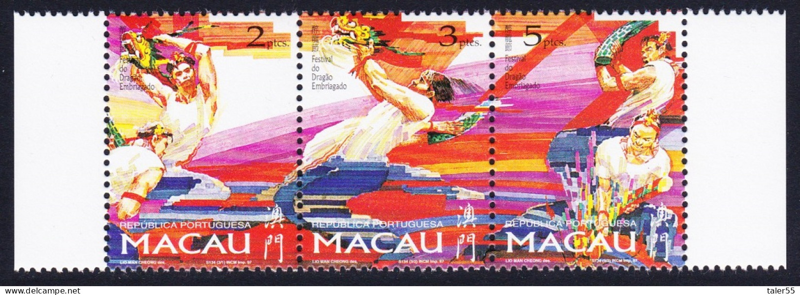 Macao Macau Drunken Dragon Festival Strip Of 3v 1997 MNH SG#988-990 MI#913-915 Sc#876a - Unused Stamps