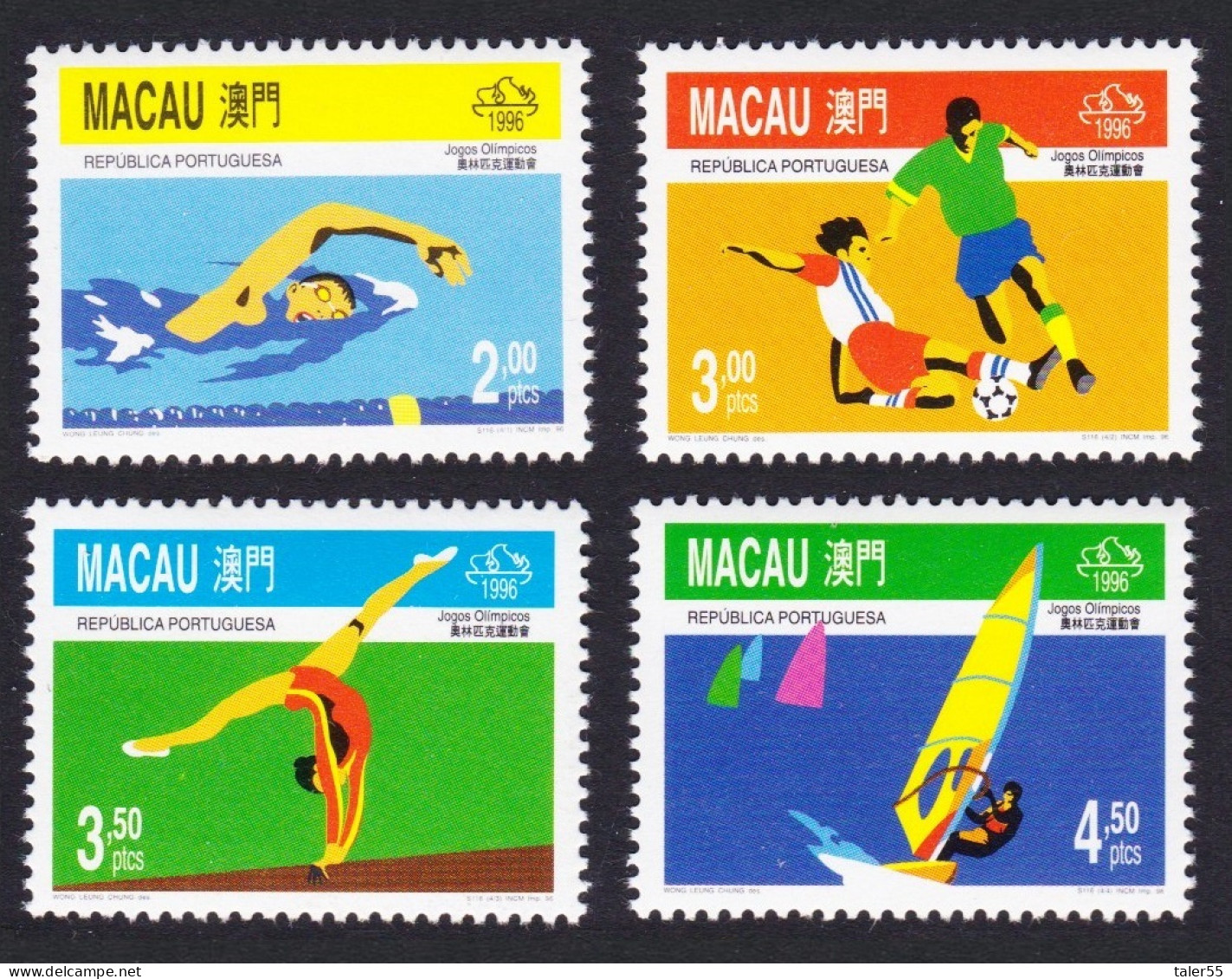 Macao Macau Football Swimming Olympic Games Atlanta USA 4v 1996 MNH SG#943-946 MI#868-871 Sc#829-832 - Nuovi