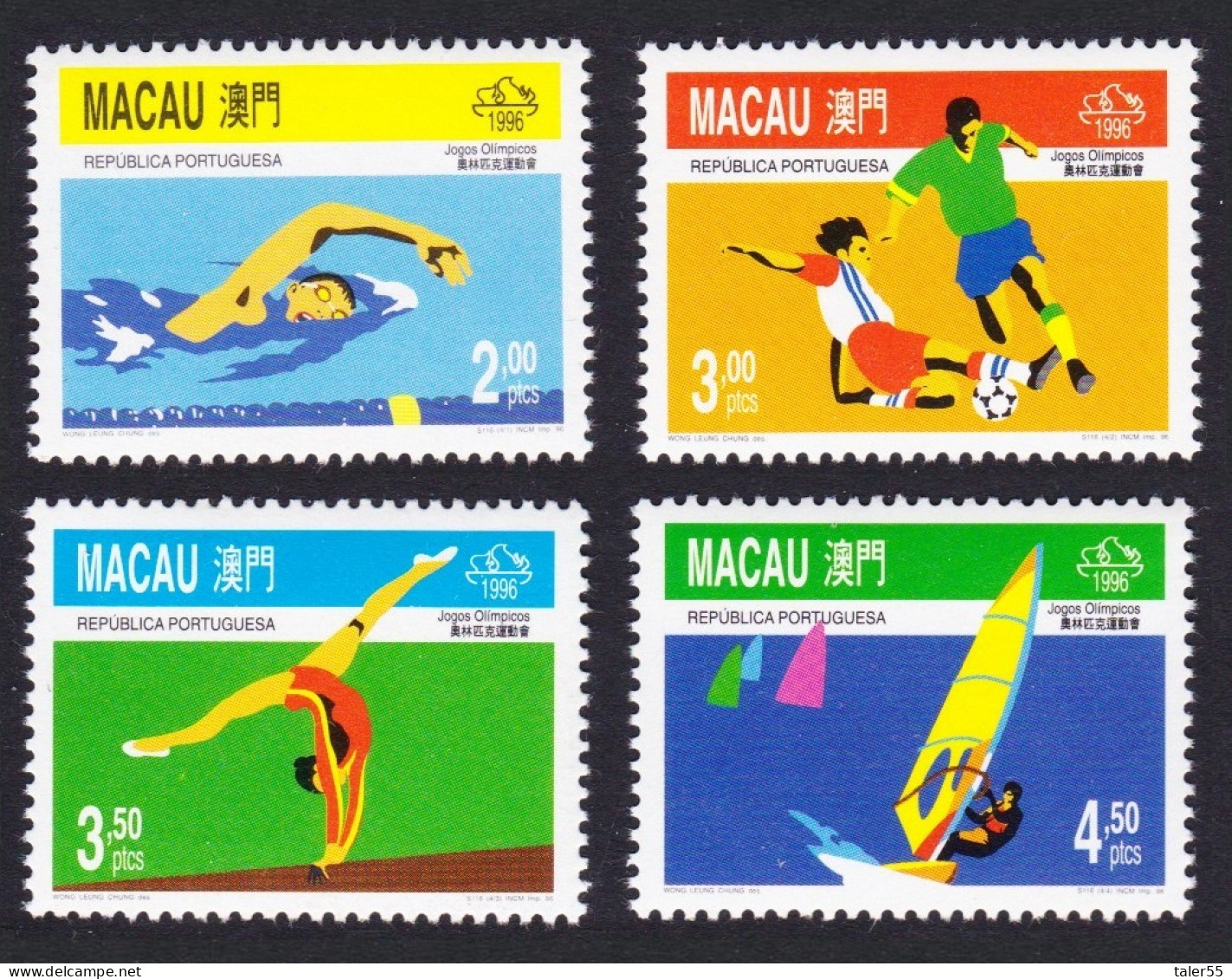 Macao Macau Football Swimming Olympic Games Atlanta USA 4v 1996 MNH SG#943-946 MI#868-871 Sc#829-832 - Unused Stamps