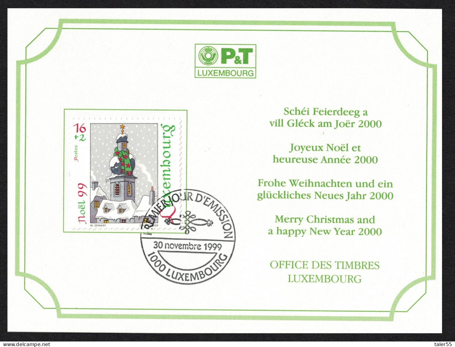 Luxembourg Decorated Church Tower Christmas FDC 1999 SG#1509 - Usati