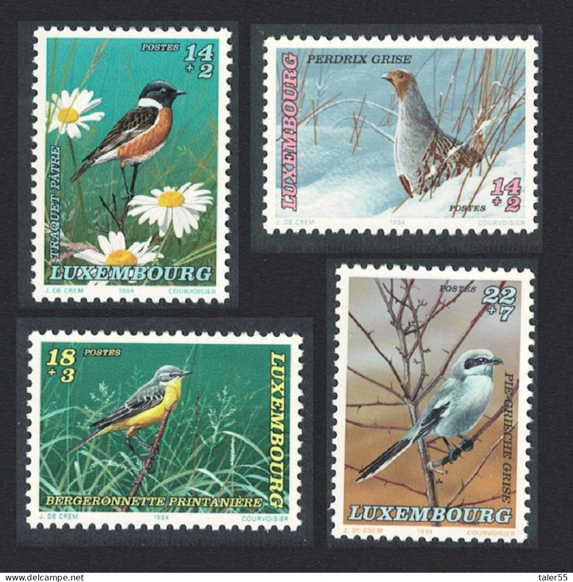 Luxembourg Stonecat Partridge Wagtail Shrike Birds 4v 1994 MNH SG#1383-1386 MI#1353-1356 - Nuevos