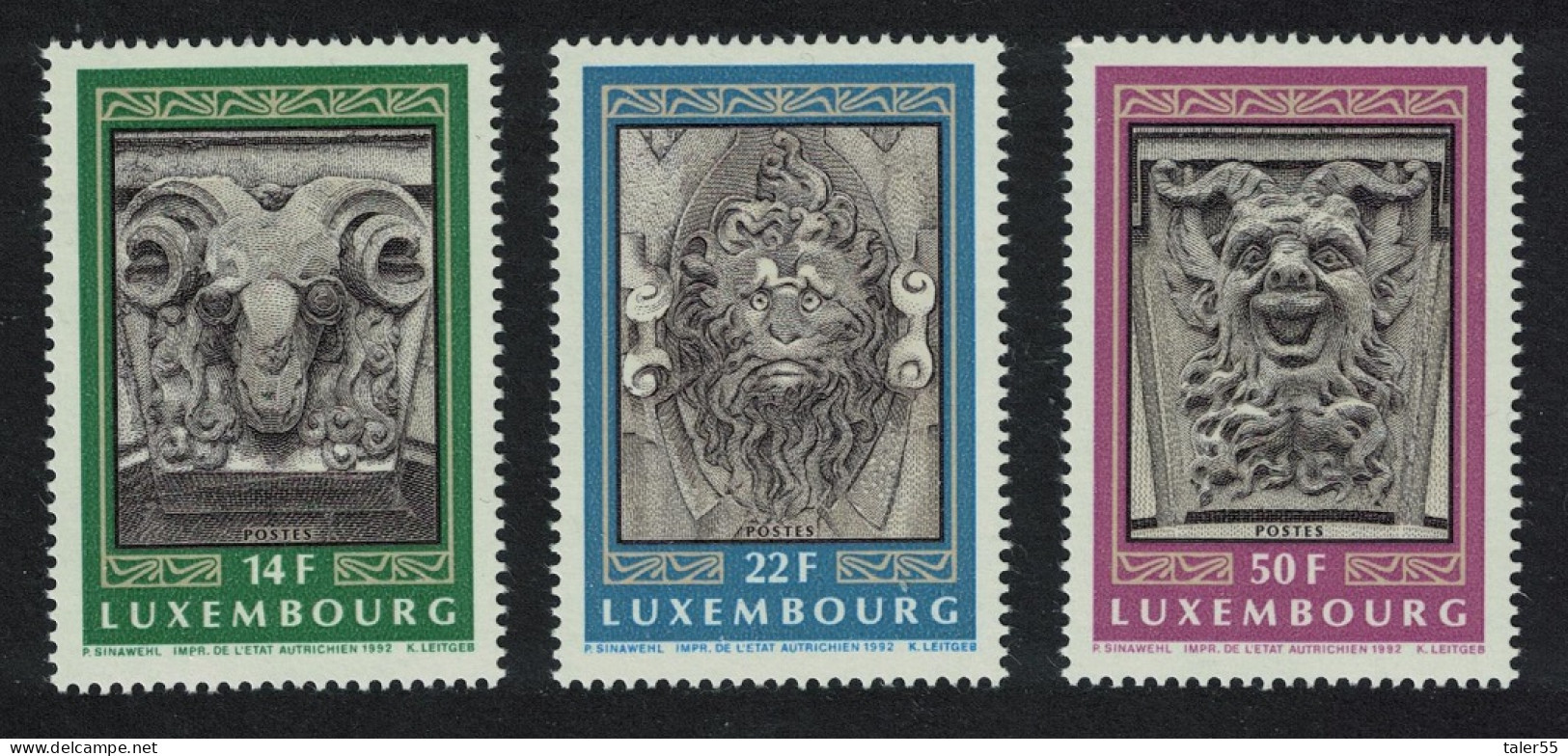 Luxembourg Mascarons 2nd Series 3v 1992 MNH SG#1320-1322 MI#1299-1201 - Ungebraucht