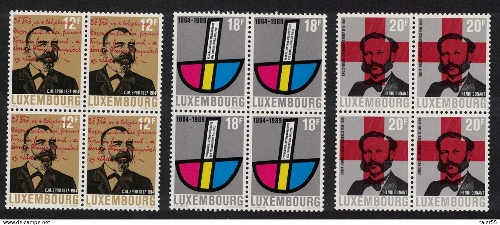 Luxembourg Anniversaries Red Cross Dunant 3v Blocks Of 4 1989 MNH SG#1241-1243 MI#1214-1216 - Neufs