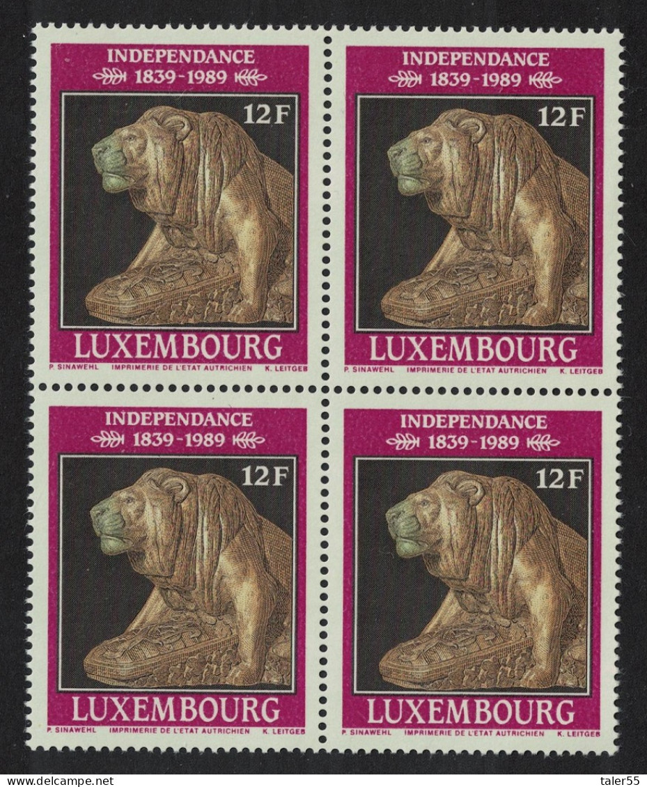 Luxembourg Lion Bronze By Auguste Tremont Block Of 4 1989 MNH SG#1244 MI#1217 - Ungebraucht