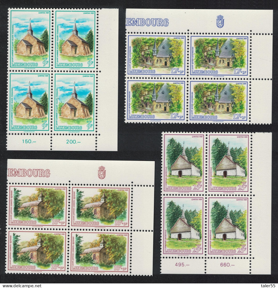 Luxembourg Restored Chapels 4v Corner Blocks Of 4 1989 MNH SG#1259-1262 MI#1232-1235 - Unused Stamps
