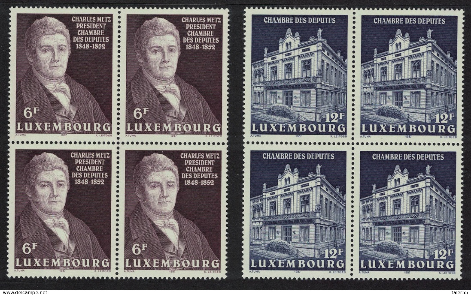 Luxembourg Chamber Of Deputies 2v Blocks Of 4 1987 MNH SG#1209-1210 MI#1183-1184 - Neufs