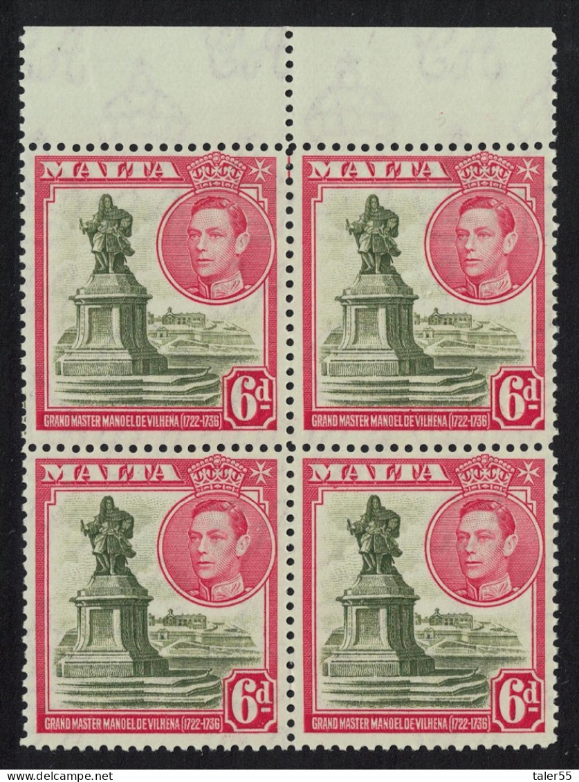 Malta Statue Of Manoel De Vilhena 6d Block Of 4 1938 MNH SG#225 - Malta (...-1964)