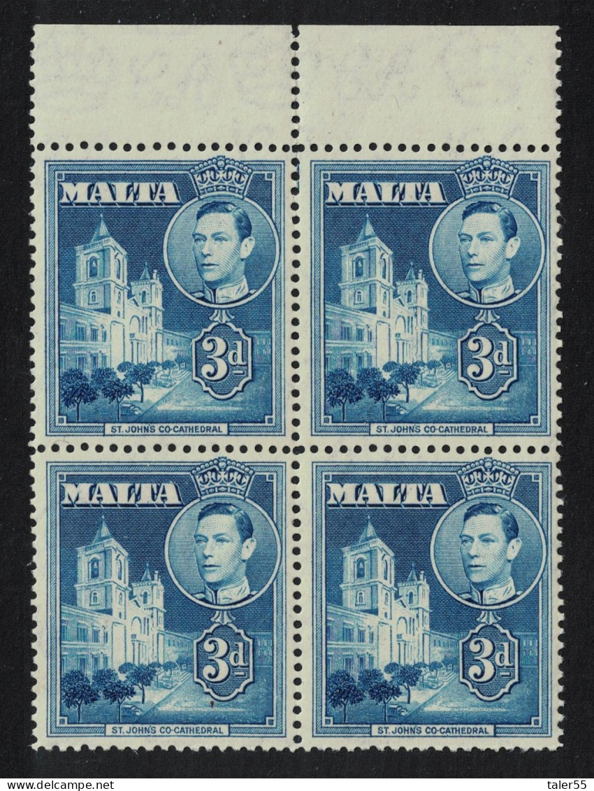 Malta St John's Co-Cathedral 3d Blue Block Of 4 Def 1938 SG#223a - Malta (...-1964)