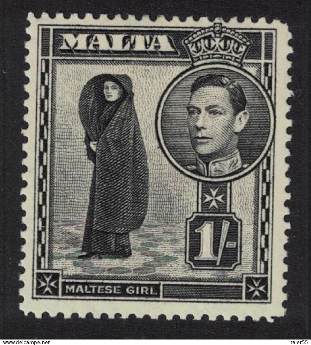 Malta Maltese Girl Wearing Faldetta 1s Black 1938 MNH SG#226 - Malte (...-1964)