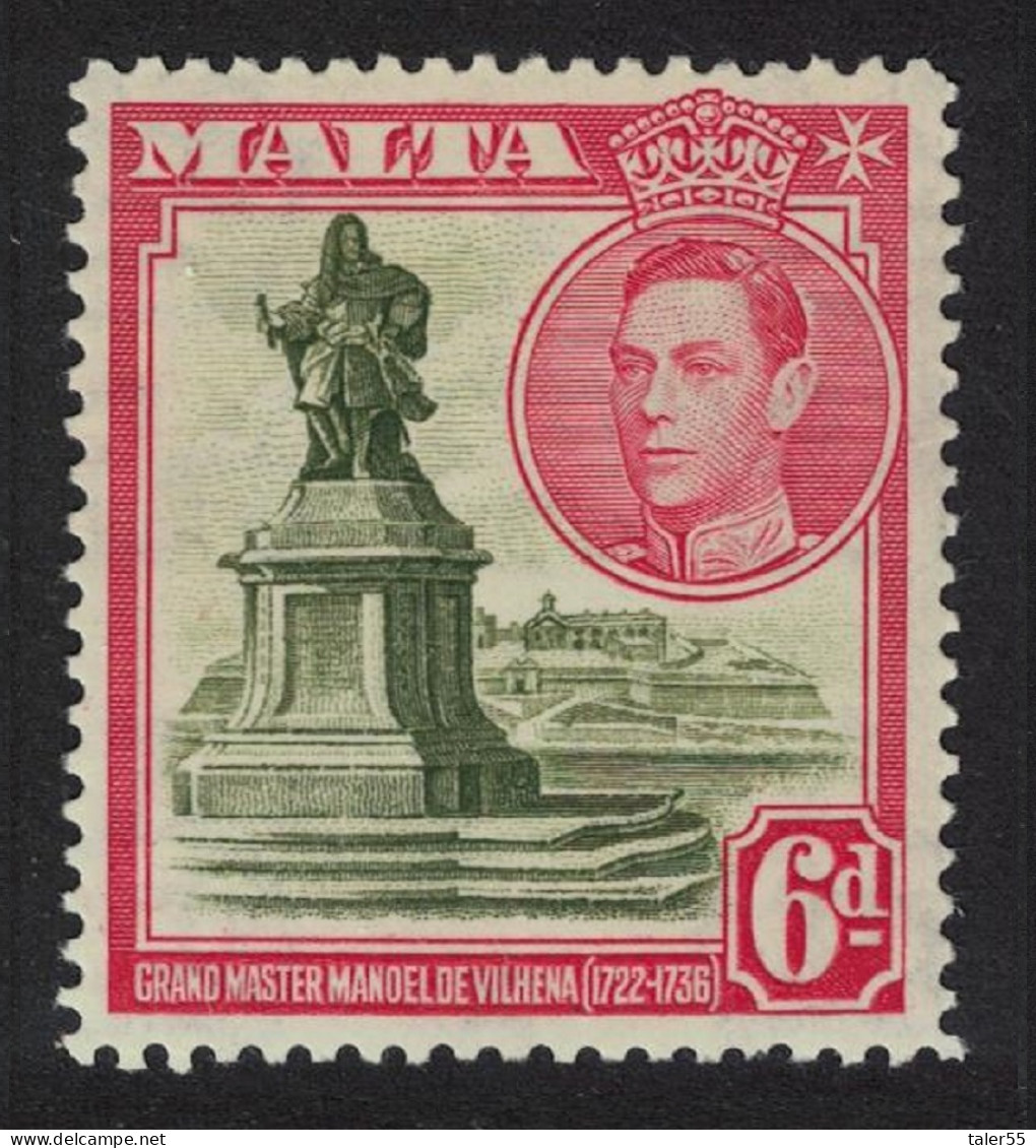 Malta Statue Of Manoel De Vilhena 6d Olive And Red 1938 MNH SG#225 - Malta (...-1964)