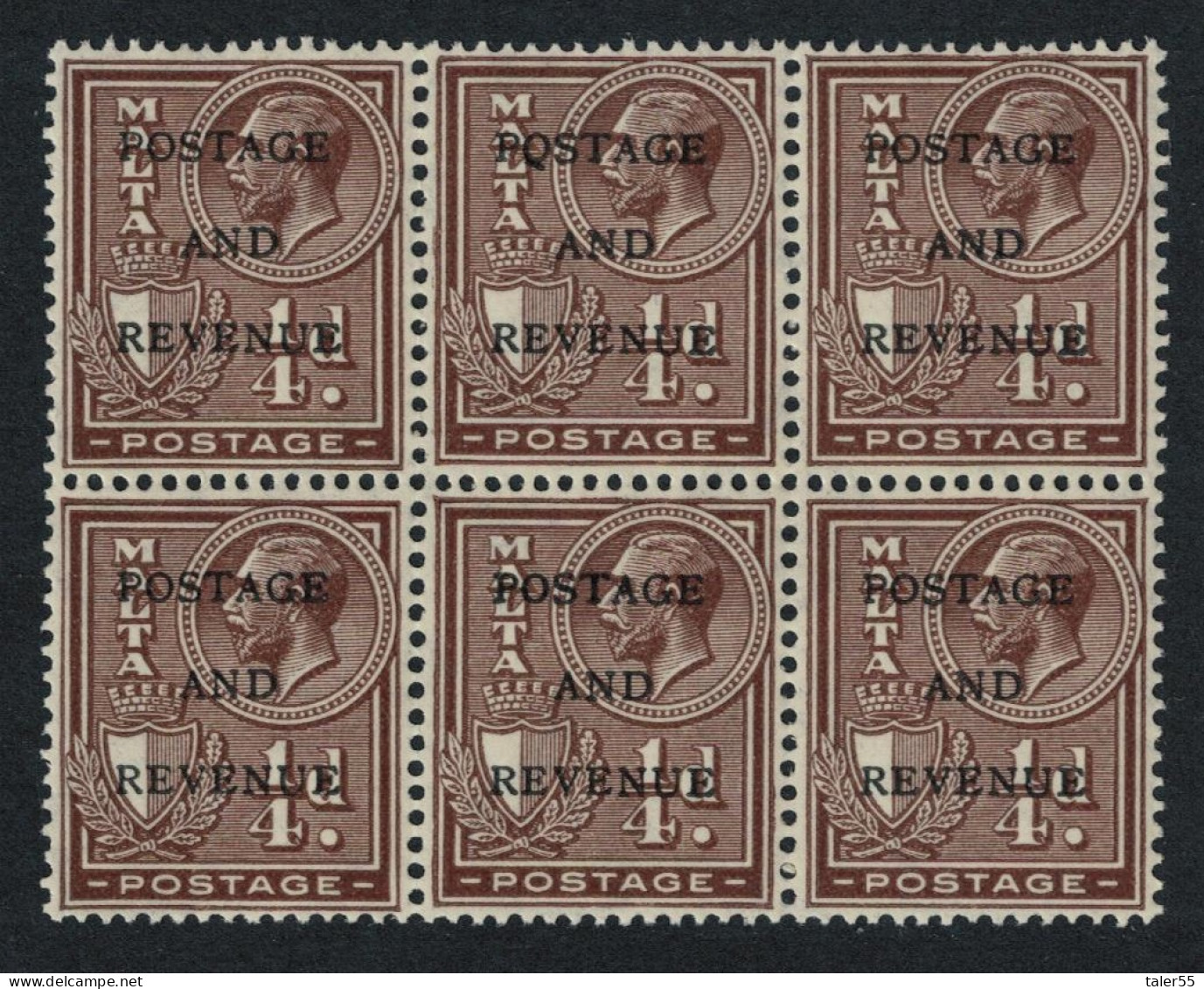 Malta George V ¼d. Brown Block Of 6 1928 MNH SG#174 - Malte (...-1964)