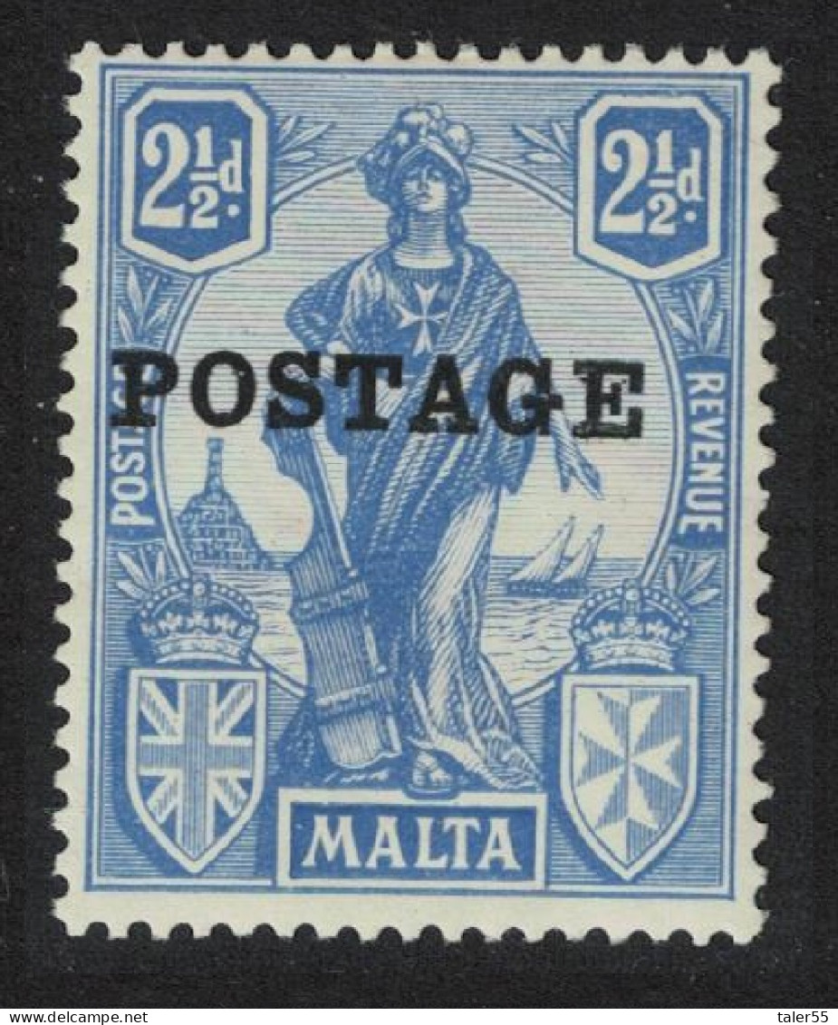Malta 'POSTAGE' Overprint 2½d. - Blue 1926 MNH SG#148 - Malta (...-1964)