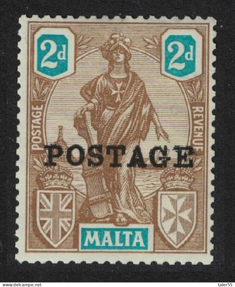 Malta 'POSTAGE' Overprint 2d Brown And Blue 1926 MNH SG#147 - Malta (...-1964)