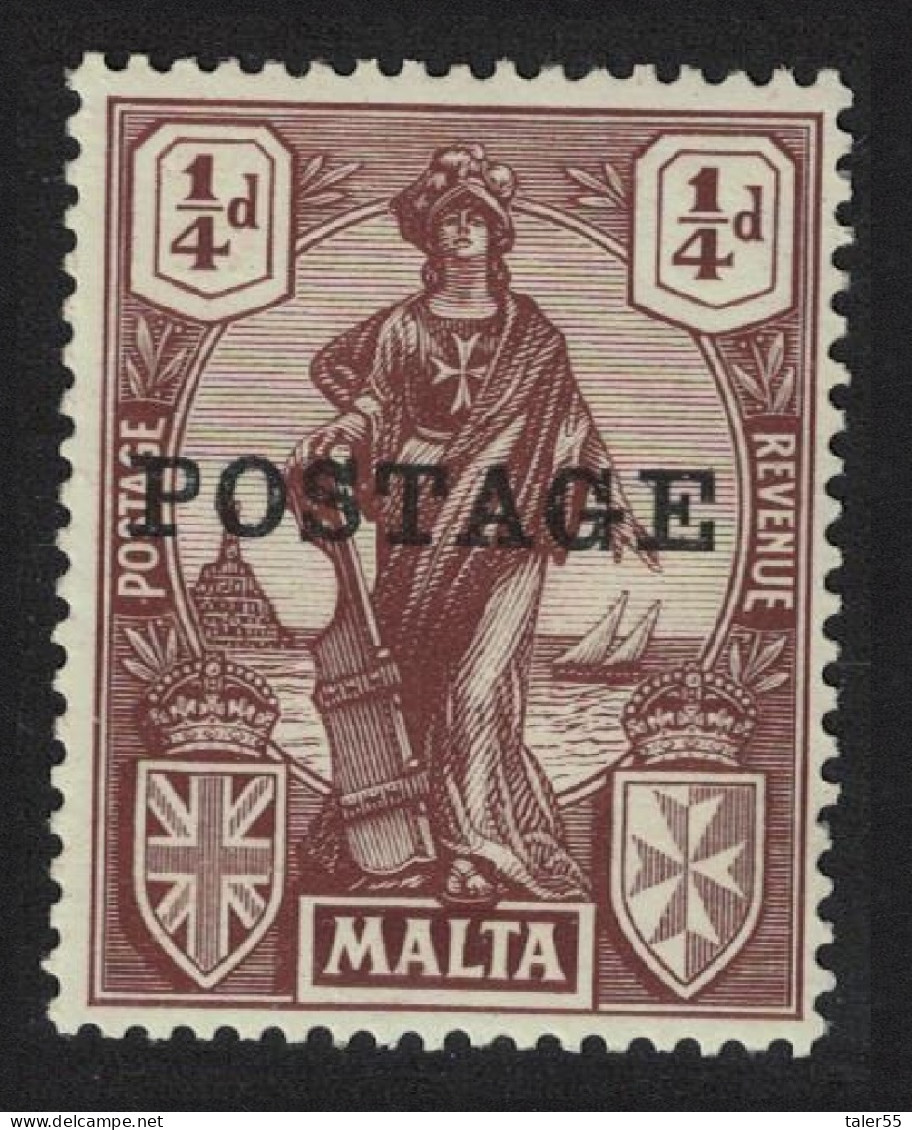 Malta 'POSTAGE' Overprint ¼d. - Brown 1926 MNH SG#143 - Malta (...-1964)