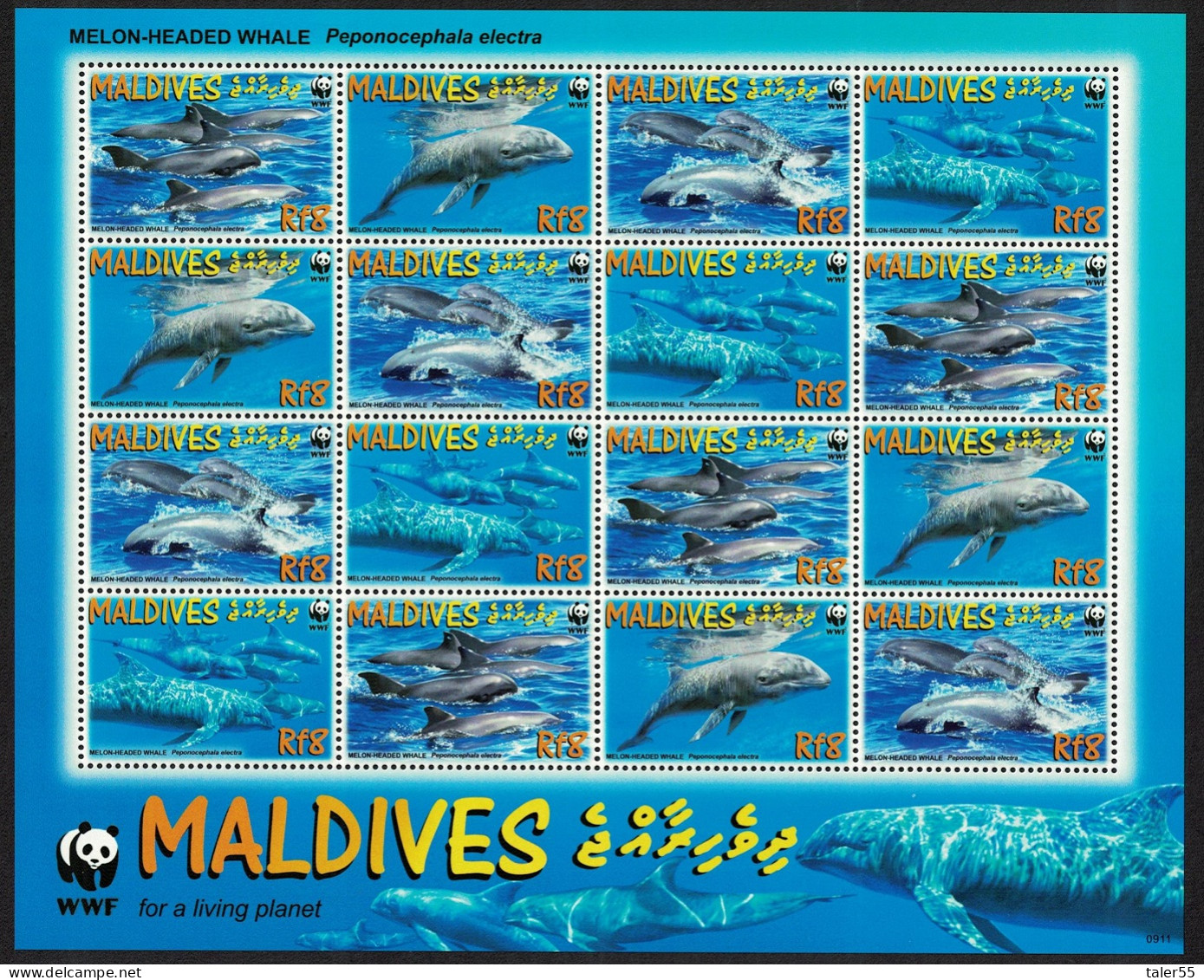 Maldives WWF Melon-headed Whale Sheetlet Of 4 Sets 2009 MNH SG#4234-4237 MI#4768-4771 Sc#2987a-d - Maldivas (1965-...)