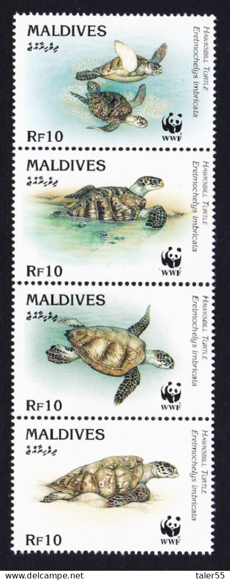 Maldives WWF Hawksbill Turtle Strip Of 4v 1995 MNH SG#2297-2300 MI#2420-2423 Sc#2092 A-d - Maldivas (1965-...)