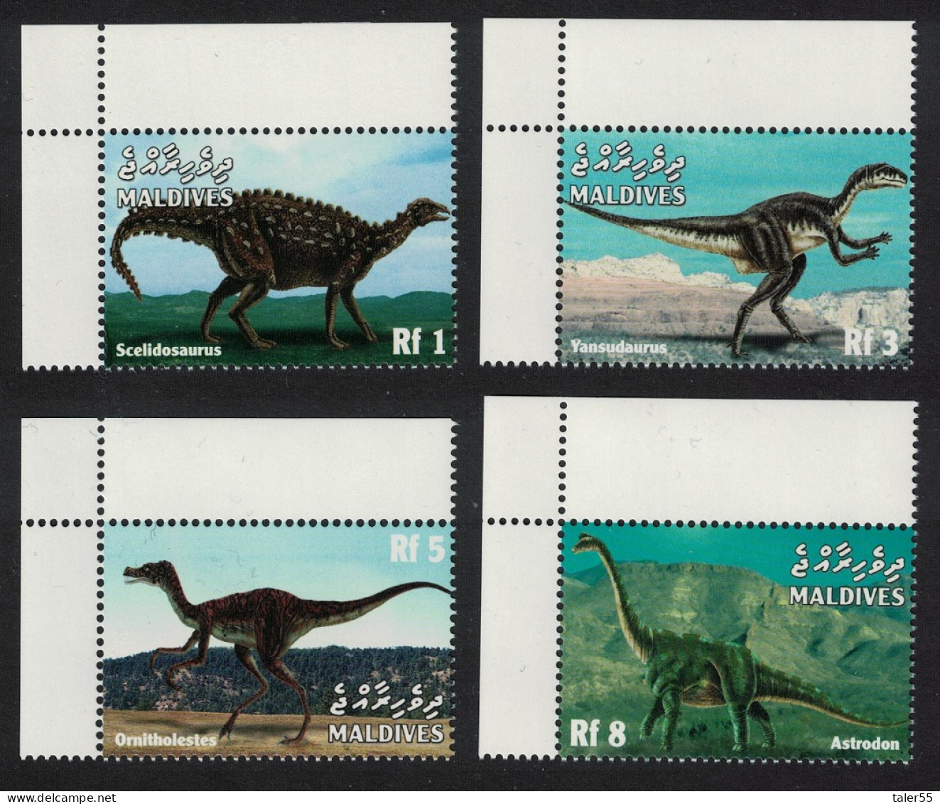 Maldives Dinosaurs 4v Corners 1999 MNH SG#3080=3101 - Maldivas (1965-...)