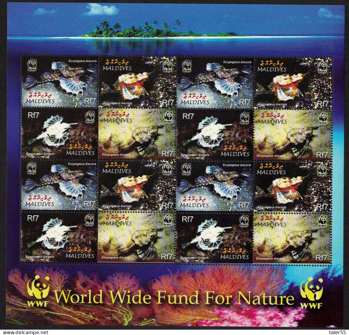 Maldives WWF Dragonfish Sheetlet Of 4 Sets 2004 MNH SG#3966-3969 MI#4407-4410 Sc#2839 A-d - Maldivas (1965-...)