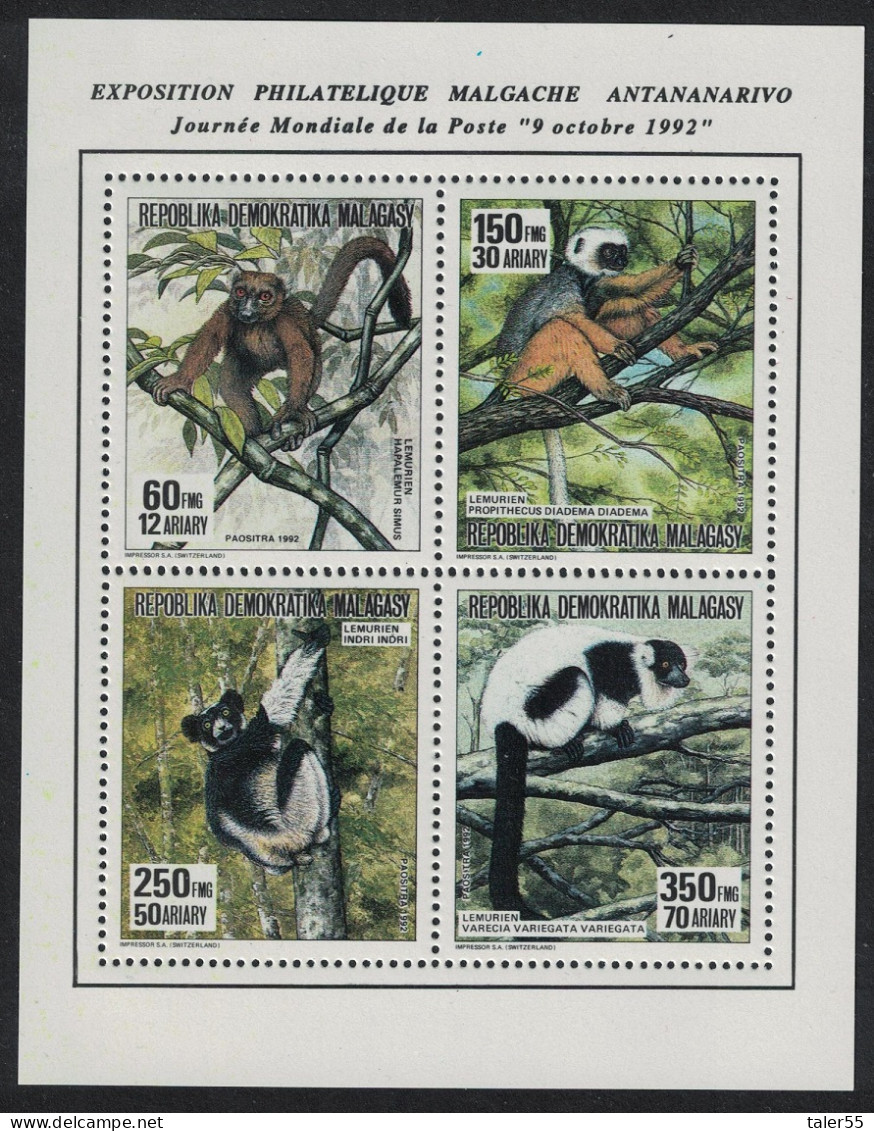 Malagasy Rep. WWF Primates In Peril MS 1988 MNH MI#Bock 207 - Madagaskar (1960-...)