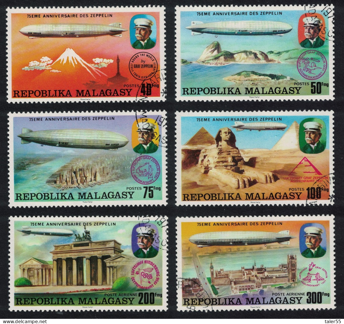 Malagasy Rep. 75th Anniversary Of Zeppelin 6v 1976 CTO SG#346-351 Sc#545-548+C158-159 - Madagascar (1960-...)